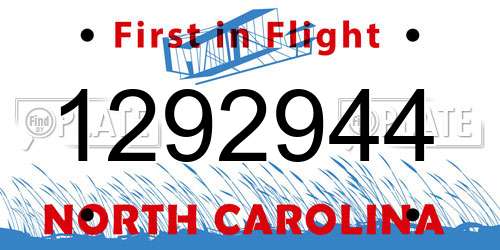 1292944 North Carolina License Plate