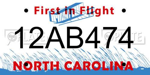 12AB474 North Carolina License Plate