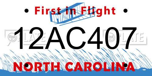 12AC407 North Carolina License Plate
