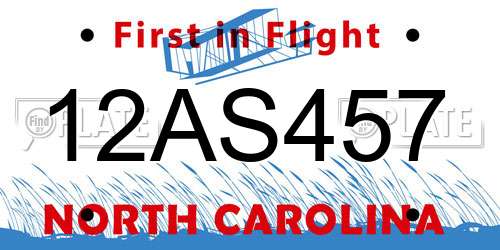 12AS457 North Carolina License Plate