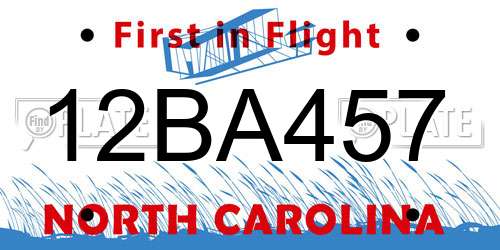 12BA457 North Carolina License Plate