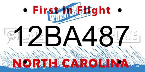 12BA487 North Carolina License Plate