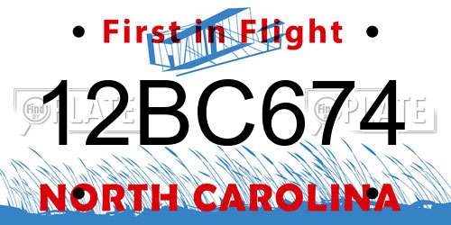12BC674 North Carolina License Plate
