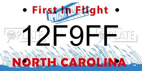 12F9FF North Carolina License Plate