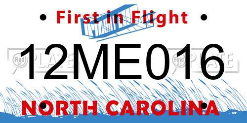 12ME016 North Carolina License Plate