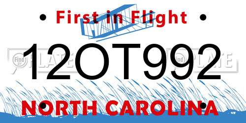 12OT992 North Carolina License Plate