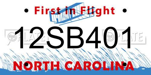 12SB401 North Carolina License Plate