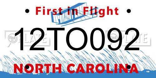 12TO092 North Carolina License Plate