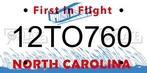 12TO760 North Carolina License Plate