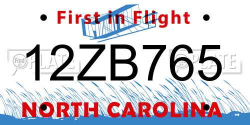 12ZB765 North Carolina License Plate