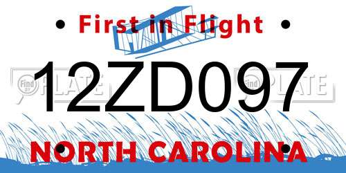 12ZD097 North Carolina License Plate