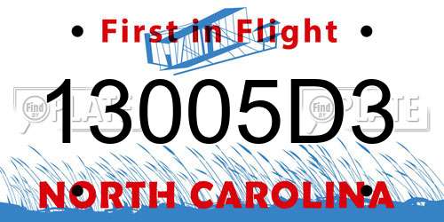 13005D3 North Carolina License Plate