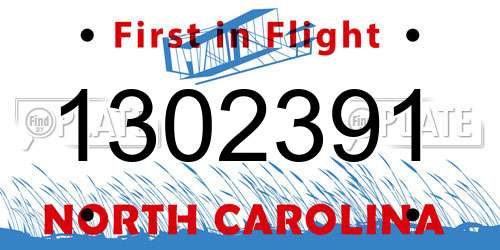 1302391 North Carolina License Plate