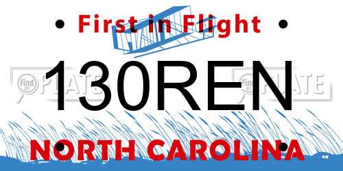 130REN North Carolina License Plate