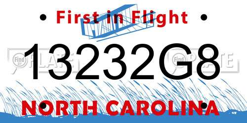 13232G8 North Carolina License Plate