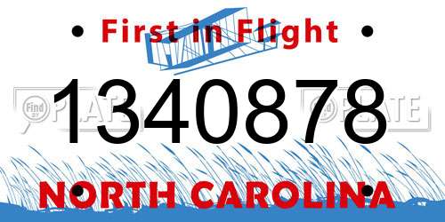 1340878 North Carolina License Plate