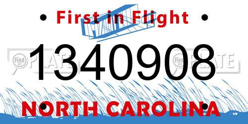 1340908 North Carolina License Plate