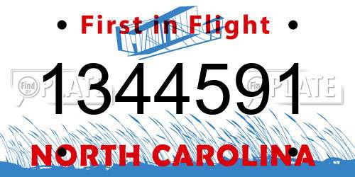 1344591 North Carolina License Plate