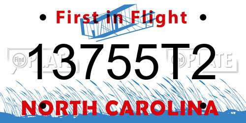13755T2 North Carolina License Plate