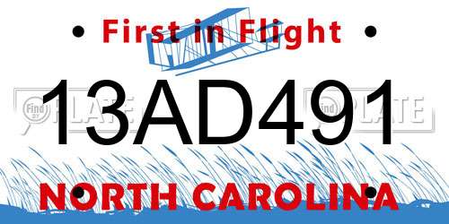 13AD491 North Carolina License Plate