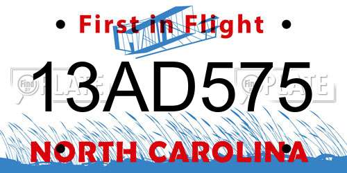 13AD575 North Carolina License Plate