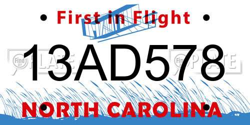 13AD578 North Carolina License Plate