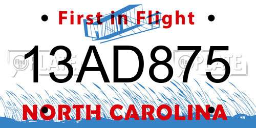 13AD875 North Carolina License Plate
