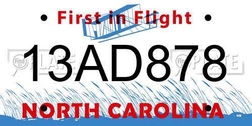 13AD878 North Carolina License Plate