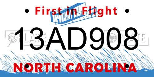 13AD908 North Carolina License Plate