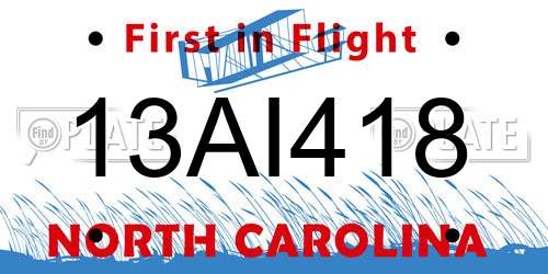 13AI418 North Carolina License Plate