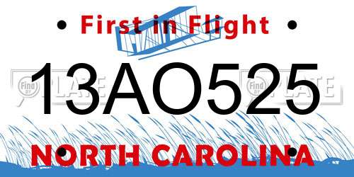 13AO525 North Carolina License Plate