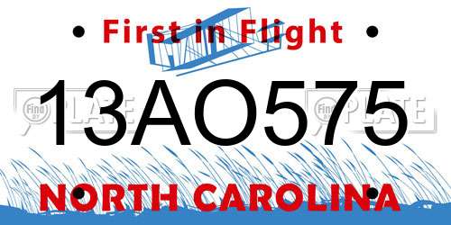 13AO575 North Carolina License Plate