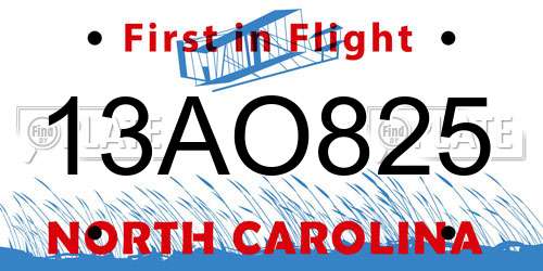 13AO825 North Carolina License Plate