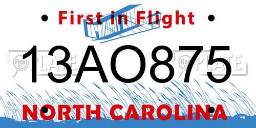 13AO875 North Carolina License Plate