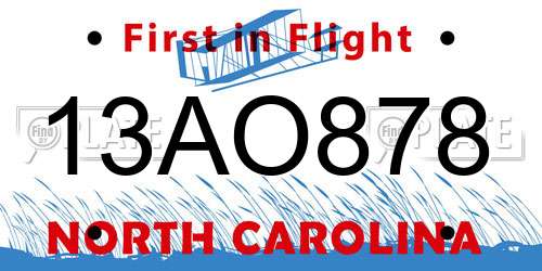 13AO878 North Carolina License Plate
