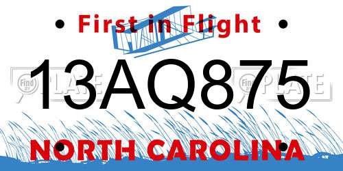 13AQ875 North Carolina License Plate