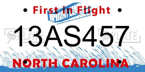 13AS457 North Carolina License Plate