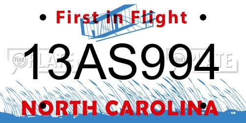 13AS994 North Carolina License Plate