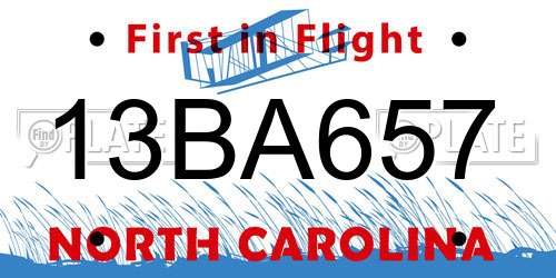 13BA657 North Carolina License Plate
