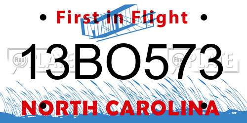 13BO573 North Carolina License Plate