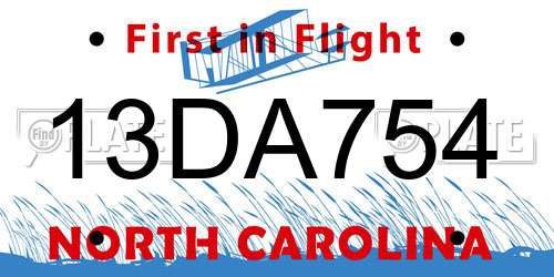 13DA754 North Carolina License Plate