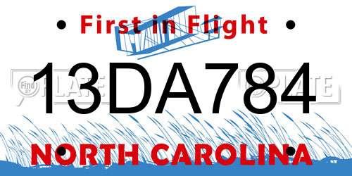 13DA784 North Carolina License Plate