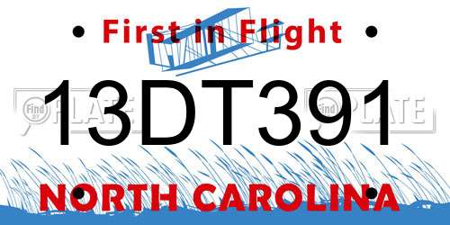 13DT391 North Carolina License Plate