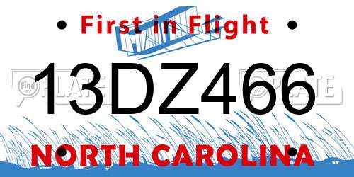 13DZ466 North Carolina License Plate