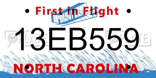 13EB559 North Carolina License Plate