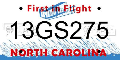 13GS275 North Carolina License Plate