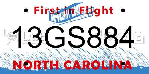 13GS884 North Carolina License Plate