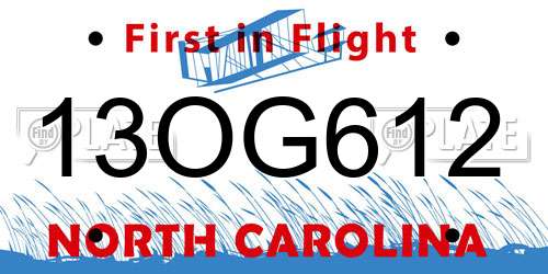 13OG612 North Carolina License Plate