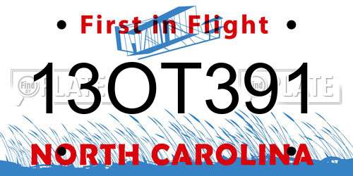 13OT391 North Carolina License Plate