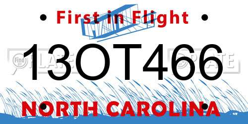 13OT466 North Carolina License Plate
